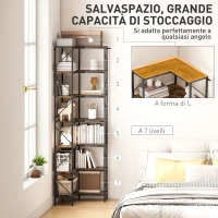 HOMCOM Libreria Angolare Industriale a 7 Livelli, in Legno e Acciaio, 60x60x198 cm, Marrone Rustico(m-4)