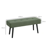 HOMCOM Banc banquette bout de lit rembourré en velours côtelé et pieds en acier noir charge 220 Kg 100 x 36 x 45 cm vert(m-3)