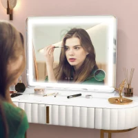 HOMCOM Vanity Mirror with Lights, Large Lighted Makeup Mirror with 3 Colour Lighting Modes, 10X Magnifying, USB Charging Port, Touch Screen, Tabletop or Wall Mounted Design for Bedroom, White(m-2)