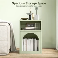 HOMCOM Bedside Table with 2 Open Compartments - Light Green(m-5)