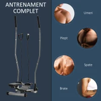 HOMCOM Stepper Fitness cu Maner, Bante Elastice, LCD, Oțel/ABS, Argintiu-Negru(m-5)