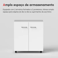 HOMCOM Armário de Armazenamento Moderno Móvel para Armazenamento com Rodas Armário e Prateleiras 60x35x65cm Branco(m-8)