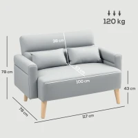 HOMCOM Sofá de 2 Plazas con Tapizado de Cuero Sintético Acolchado Grueso y Patas de Madera para Salón 117x78x78 cm Gris(m-3)