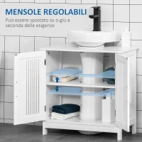kleankin Mobiletto da Bagno Sottolavabo a 2 Ante in MDF Salvaspazio con Ripiani Regolabili 60x30x60cm Bianco(m-5)
