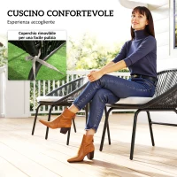 Outsunny Set da Giardino con 2 Sedie con Cuscino e Tavolino da Caffè in Acciaio e Rattan PE, Nero(m-5)
