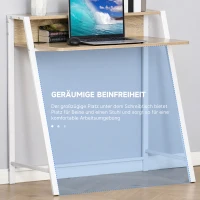HOMCOM Schreibtisch, Computertisch mit Ablage und Kabel Management, moderner Schreibtisch mit Metallgestell für Arbeitszimmer, Schlafzimmer, Home Office, 84 x 45 x 85 cm, Weiß+Eiche(m-7)