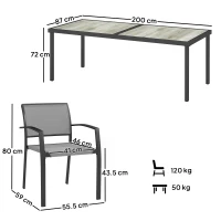 Outsunny Set de Grădină cu Masă de Prânz Dreptunghiulară și 8 Scaune Empilabile cu Brațe, Gri(m-3)