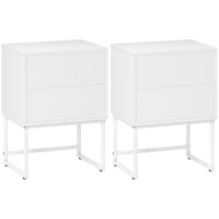 HOMCOM Pack de 2 Mesitas de Noche Estrechas con 2 Cajones Apertura por Presión y Patas de Acero 40x30x55 cm Blanco