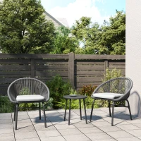 Outsunny Ensemble salon de jardin pour 2 personnes avec coussins d'assise moelleux avec corde en résine tressée et acier époxy(m-9)