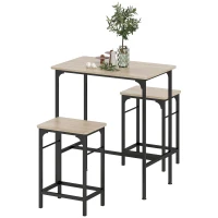 HOMCOM Set Mobilier Bar 3 Piese cu Masă de Bucătărie și 2 Scaune de Bar, Negru și Lemn(m-10)