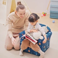 HOMCOM Kids Planet-Themed Armchair, with Non-Slip Feet, Wooden Frame - Blue(m-2)