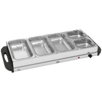 HOMCOM Electric Food Warmer 5 Tray, 9.2L Portable Buffet Server and Warming Tray with Lids, Adjustable Temperature Control and Cool Touch Handles, 450W, 3 x 2.4L and 2 x 1L, Silver Tone(m-1)