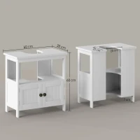 kleankin Mueble para Debajo del Lavabo con 2 Puertas y Estante Abierto Mueble para Lavabo con Pie 60x30x60 cm Blanco(m-3)
