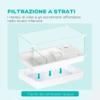 PawHut Vasca per Tartarughe con Filtro a 3 Livelli e Pannelli in Vetro e ABS, 51x31x25.5 cm, Bianco(m-4)