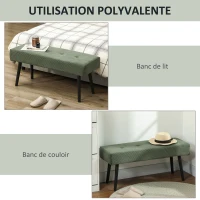 HOMCOM Banc banquette bout de lit rembourré en velours côtelé et pieds en acier noir charge 220 Kg 100 x 36 x 45 cm vert(m-6)