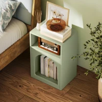 HOMCOM Bedside Table with 2 Open Compartments - Light Green(m-6)