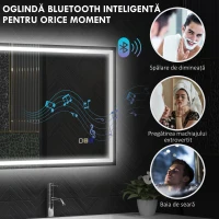 HOMCOM Oglindă Baie Antiaburire cu Lumină LED și Difuzor Bluetooth 50x70 cm(m-5)