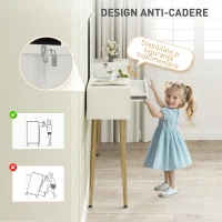 HOMCOM Toaletă cu Oglinză, Taburet, 3 Sertare, Sticlă Temperată, Metal, Lemn Ash.(m-7)