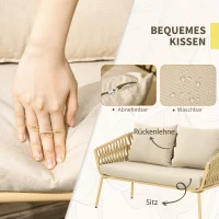 Outsunny Gartenmöbel-Set, 4-teilig, Tisch mit Glasplatte, inkl. Sitzkissen, wetterfest, Khaki(m-5)