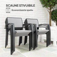 Outsunny Set de Grădină cu Masă de Prânz Dreptunghiulară și 8 Scaune Empilabile cu Brațe, Gri(m-4)