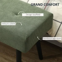 HOMCOM Banc banquette bout de lit rembourré en velours côtelé et pieds en acier noir charge 220 Kg 100 x 36 x 45 cm vert(m-4)