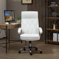 Vinsetto bureaustoel kantoorstoel gaming stoel draaistoel ergonomisch met wipfunctie in hoogte verstelbaar ruitpatroon modern elegant luxe PU leer metaal schuim wit 66x69x121 cm(m-11)