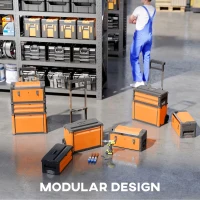 HOMCOM 3-in-1 Stackable Rolling Tool Box - Orange(m-4)