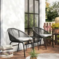Outsunny Set Bistro pentru Terasa din 3 Piese, Set cu Perne Moi pentru Sezut, Set de Mobilier din Rachita, Negru(m-8)