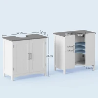kleankin Meuble salle de bain sous lavabo à double portes avec étagères réglables, blanc(m-3)