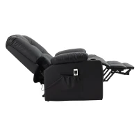 HOMCOM Relaxsessel mit Aufstehhilfe, USB, Massagefunktion, Kunstleder, bis 150 kg, 90x98x102 cm, Schwarz(m-10)