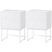 HOMCOM Pack de 2 Mesitas de Noche Estrechas con 2 Cajones Apertura por Presión y Patas de Acero 40x30x55 cm Blanco(m-11)