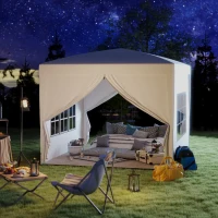 Outsunny Tenda de Jardim com Paredes Laterais Amovíveis Janelas Porta com Zíper e Bolsa de Transporte 295x295x196-258 cm Branco(m-10)