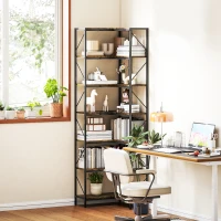 HOMCOM Libreria Angolare Industriale a 7 Livelli, in Legno e Acciaio, 60x60x198 cm, Marrone Rustico(m-7)