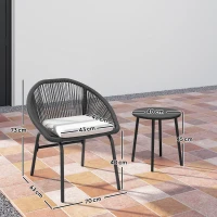 Outsunny Ensemble salon de jardin pour 2 personnes avec coussins d'assise moelleux avec corde en résine tressée et acier époxy(m-3)