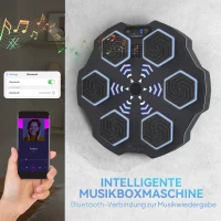 SPORTNOW Maszyna Bokserska z Muzyką, Urządzenie Bluetooth do Boksu, Montaż ścienny, 9 Prędkości i Trybów, Światła LED, Czarna(m-5)
