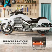 HOMCOM Stand rouleau pour nettoyage des pneus de moto et graissage de la chaîne, largeur de pneu < 180mm, motos < 220kg, orange(m-6)