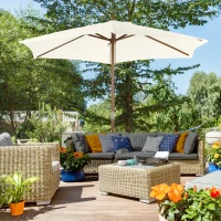 Outsunny Ombrellone da Giardino 2.5x2.3 m a 6 Stecche, in Legno e Poliestere, Bianco Crema(m-2)