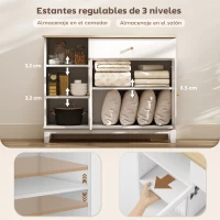 HOMCOM Aparador para Salón con 2 Puertas de Vidrio Cajón Compartimentos Abiertos y Estantes Ajustables 100x35x80,3 cm Blanco(m-6)