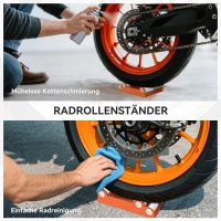 HOMCOM Motorrad Reinigungsständer Rollenständer Rad Drehhilfe Fahrrad <485 lb & Reifenbreite <180 mm Orange(m-4)