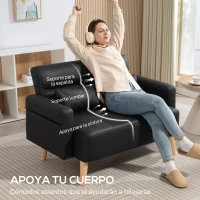 HOMCOM Sofá de 2 Plazas con Tapizado de Cuero Sintético Acolchado Grueso y Patas de Madera para Salón 117x78x78 cm Negro(m-5)