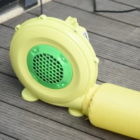 Outsunny opblaasbaar springkasteel met glijbaan voor 3 kinderen springkasteel met blazer speelkasteel, rood, blauw, groen 280 x 260 x 210 cm(m-10)