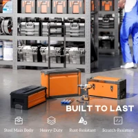 HOMCOM 3-in-1 Stackable Rolling Tool Box - Orange(m-7)