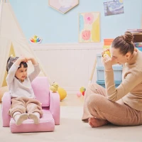 HOMCOM 2-in-1 Kids Armchair, Toddler Sofa Bed, with Wood Frame, for Bedroom, Playroom - Pink(m-8)