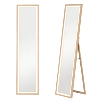 HOMCOM LED Full-Body Spiegel, 40 x 160 cm, Touch-Bediening, Dimbaar, 3 Kleuren, Eiken(m-10)