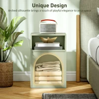 HOMCOM Bedside Table with 2 Open Compartments - Light Green(m-4)