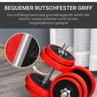 HOMCOM Hantelset 20/30KGS 2-IN-1 Hanteln&Langhanteln verstellbar Gewichtheben für Zuhause Fitness Muskel Rot+Schwarz 21,5 x 21,5 x 3,8 cm(m-8)
