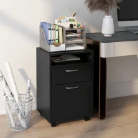 HOMCOM Caisson de bureau rangement bureau sur roulettes tiroir placard niche panneaux particules noir(m-8)