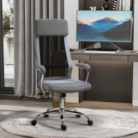 Vinsetto bureaustoel computerstoel ergonomische bureaustoel hoogteverstelling en hoofdsteun met schuimstof scandinavische stijl lichtgrijs + zwart 65 x 60 x 119-129 cm(m-2)