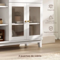 HOMCOM Aparador para Salón con 2 Puertas de Vidrio Cajón Compartimentos Abiertos y Estantes Ajustables 100x35x80,3 cm Blanco(m-7)