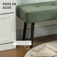 HOMCOM Banc banquette bout de lit rembourré en velours côtelé et pieds en acier noir charge 220 Kg 100 x 36 x 45 cm vert(m-5)